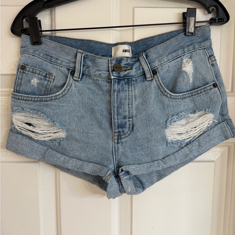 Amuse Society Blue Distressed Jean Shorts